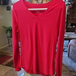Vibrant Red Long Sleeve V-Neck Top